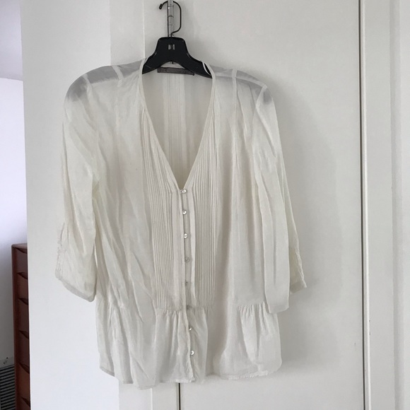 Sheer white Zara pintuck blouse - Picture 5 of 5
